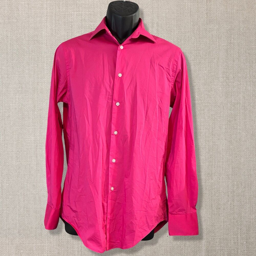 Madison Slim Fit Men 14 14.5 32/33 Hot Pink Dress Shirt Formal Prom Wedding HoCo